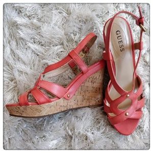 Guess Neon Orange Cork Wedges size 7.5